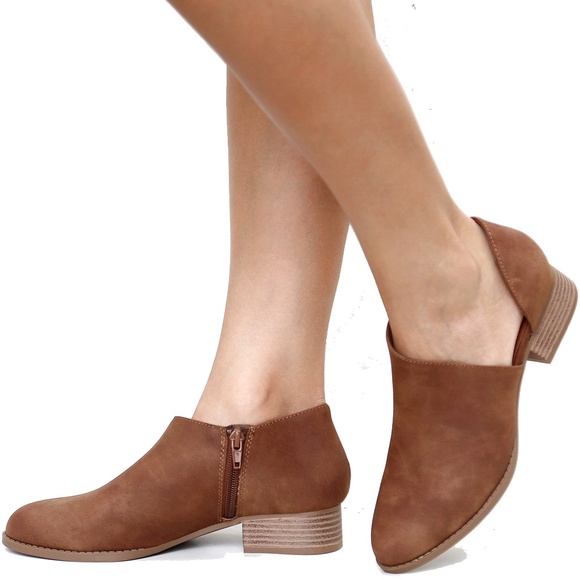 Cognac Brown Side Cutout Ankle Booties Boots Shoes - Picture 3 of 5